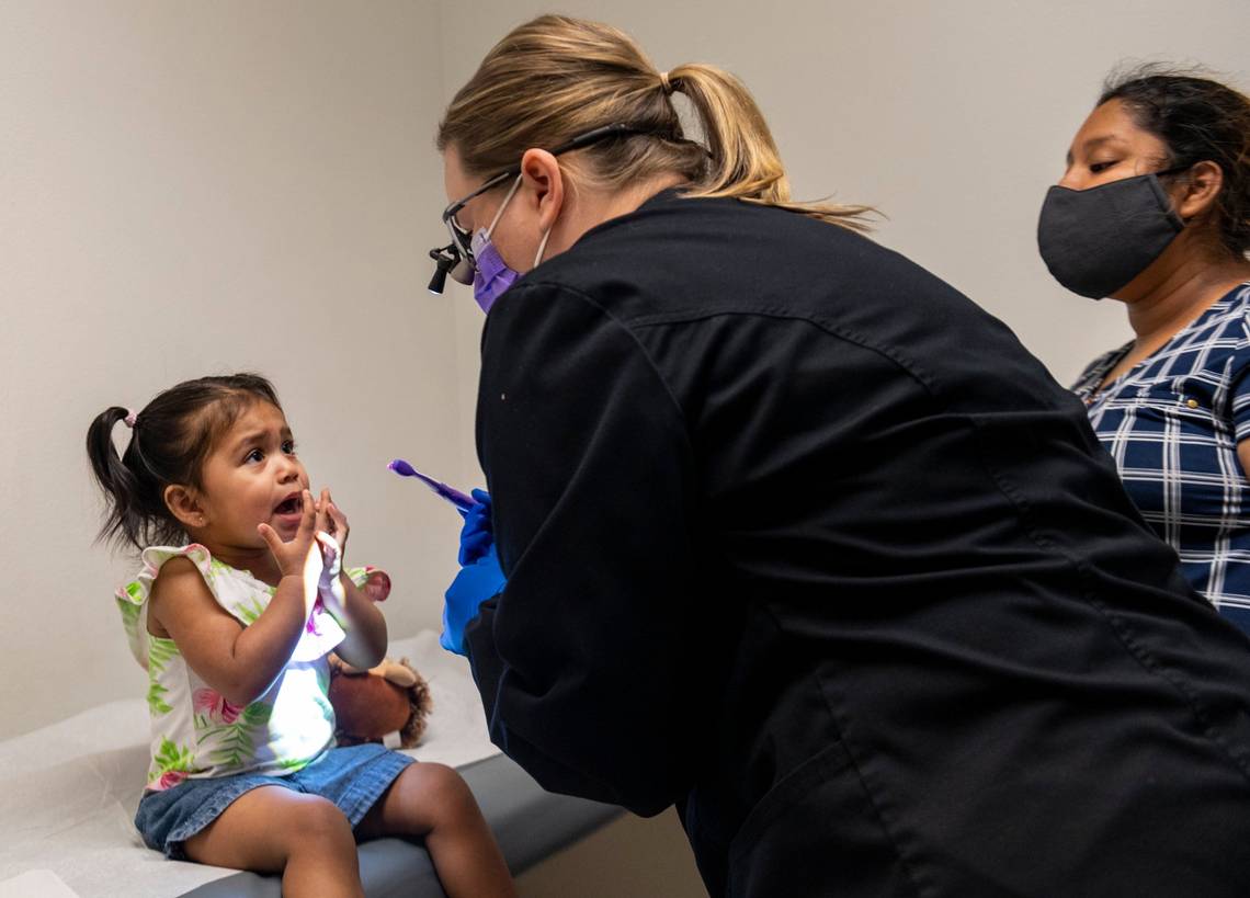 Girl receiving a dental exam